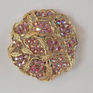 Vintage Sarah Coventry Gold-Tone Brooch Aurora Lights Pink Rhinestones Brooch
